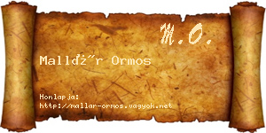 Mallár Ormos névjegykártya